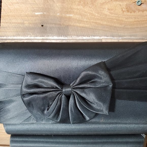 Satin Evening Purse - Black Bow, Snap Closure, Rope Handle - Picture 3 of 10